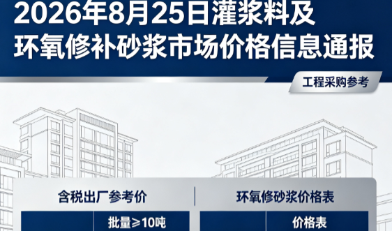 衡南2026年8月25日灌浆料及环氧修补砂浆市场价格信息通报